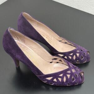 Vintage Bruno Magli Purple Suede Cutout Peep Toe Heels Pumps Italy Womens 6B